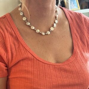 HONORA STERLING SILVER WHITE IRIDESCENT COIN PEARL TOGGLE NECKLACE, 18”